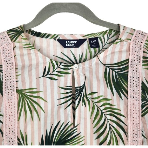 Lands' End Swimsuit Cover-up Dress Size S/P 6-8 Pink Green Palm Stripes Cotton - Picture 2 of 10